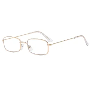 Retro small square frame sunglasses with golden metal rim for men and women