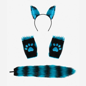 Set de cosplay renard bleu électrique avec oreilles en peluche, gants et queue