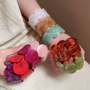 Fashion acrylic marble resin chunky bangle set with elastic round link design for women