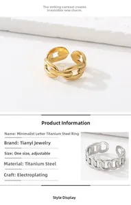 Detailed view of 18k gold plated H-chain link titanium steel rings with adjustable band