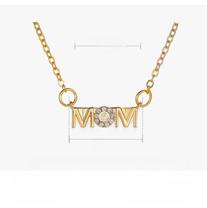 Tableau des tailles détaillé du collier MOM doré avec zircons blancs et mesures