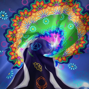 Detailed view of the vibrant mandala chakra tapestry fabric with soft texture and rich colors