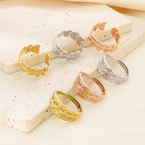Cross woven and leaf texture stainless steel rings in gold silver and rose gold finishes