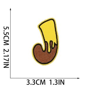 Detailed view of bee-themed letter J embroidered patch with size 5.5cm x 3.3cm