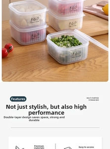Stackable transparent kitchen storage boxes with drainage layer for ginger and garlic