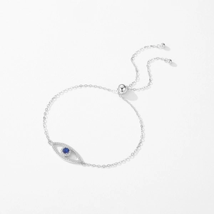 Silver S925 sterling silver evil eye bracelet with blue gemstone and sparkling crystals