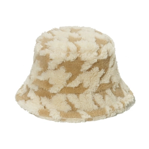Detail shot of winter bucket hat with houndsfoot pattern and fuzzy faux lamb wool texture