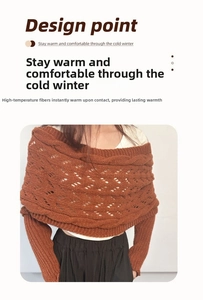 Detailed macro view of caramel knit shawl featuring hollow crochet texture and warm fibers