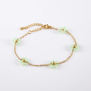 Bohemian beaded flower bracelet with gold stainless steel chain and adjustable clasp