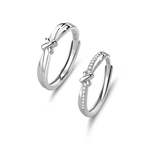 S925 Sterling Silver adjustable couple rings with polished finish and cubic zirconia