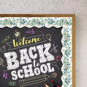 Eucalyptus leaves bulletin board border sticker with scalloped edge for school classroom