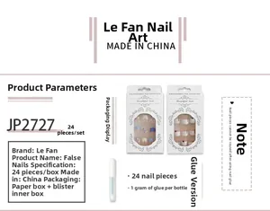 French tip almond press-on nail kit JP2727 with 24 gradient pink nails and adhesive glue