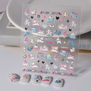 5D Embossed Nail Art Stickers Waterproof Self Adhesive Cartoon Rabbit Duck Heart Pattern DIY Manicure Decoration
