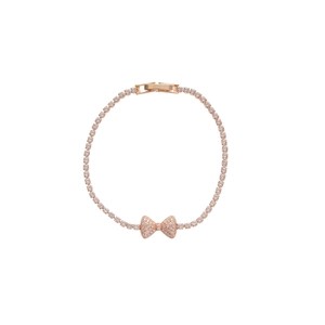 Elegant rose gold bow pendant bracelet with sparkling cubic zirconia on white background
