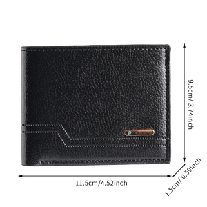 Portafoglio da uomo in pelle nera a grana litchi con dimensioni 11,5 cm x 9,5 cm