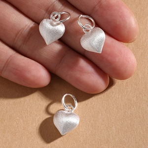 925 Sterling Silver Brushed Heart Shaped Pendant DIY Jewelry Accessories For Necklace Bracelet Making Heart Shape Charms