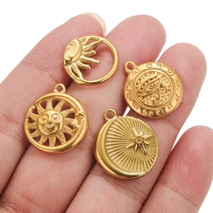 18K gold plated stainless steel sun and moon charms held on hand for DIY jewelry