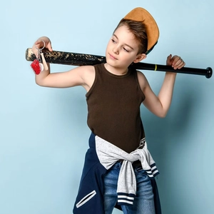 Three-piece baseball keychain set featuring a mini red glove, white ball, and wooden bat