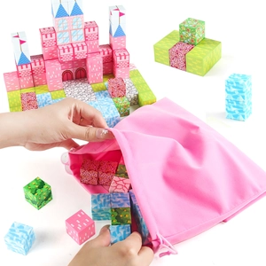 Children's pink castle magnetic building blocks set 128pcs with storage bag for girls
