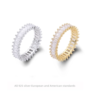 925 Sterling Silver Square Zirconia Eternity Ring Rectangular Cut CZ Band Ring For Women Gold Plated Fashion Jewelry Gift