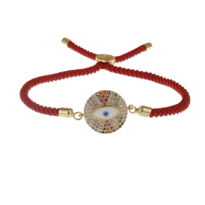 Verstellbares rotes Evil Eye Armband mit bunten Zirkoniasteinen und Vergoldung