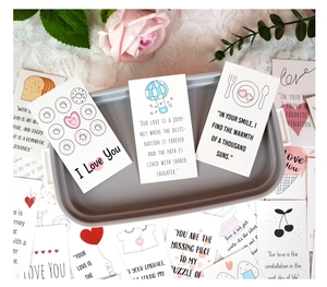 Cartes d'amour romantiques pour boîtes à lunch avec citations sur fond de dentelle