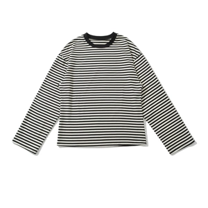 Women's casual long sleeve T-shirt with classic black and white stripes and round neck