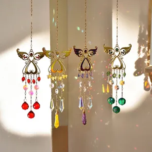 Crystal Angel Suncatcher Angel Wing Heart Prism Rainbow Maker Hanging Ornament Window Garden Home Decoration Gold Alloy