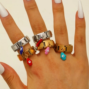 Edelstahl Böser Blick Hand Der Fatima Ring Italienisches Modulares Gliederarmband Gold Silber Emaille Anhänger Schmuck