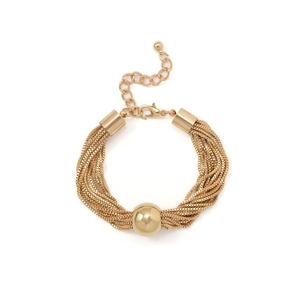Punk style multilayered gold chain bracelet with geometric round bead and lobster clasp