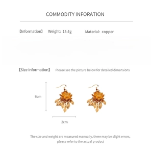 Detailed size information of gold lotus leaf earrings with 6cm height and 15.4g weight