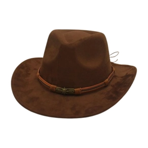 Chapeau de cow-boy occidental classique en daim marron foncé avec bord large et boucle