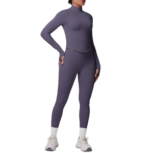 Set da yoga donna con giacca con colletto in piedi e leggings sportivi aderenti