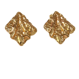 Polished gold wrinkled rhombus earrings in titanium steel for women with retro texture