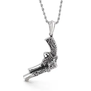 Vintage Punk Revolver Pistol And Tank Pendant Stainless Steel Hip Hop Military Retro Silver Men Jewelry Necklaces