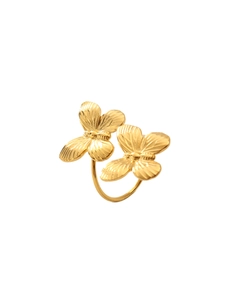 Detailed macro view of 18k gold plated stainless steel ring with elegant butterfly design