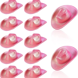 Mini cappelli da cowboy rosa olografici per decorazioni di feste e bottiglie di vino