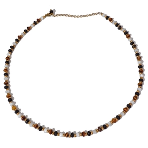 Natural tiger eye beaded necklace with black and white accents in bohemian vintage style