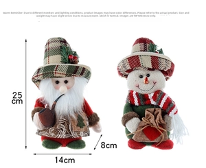 Detailed dimension guide for 25cm tall Christmas plush Santa and Snowman holiday decor