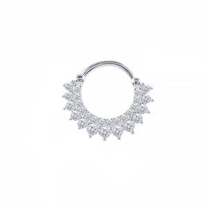 Detailed view of silver S925 nose ring with double row of sparkling zircon stones