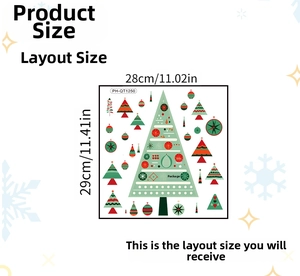Detaillierte Layoutansicht selbstklebender Weihnachtsbaum Wandsticker, Größe 28cm x 29cm