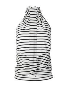 Women's chic black and white striped halter knit top with a classic sleeveless design