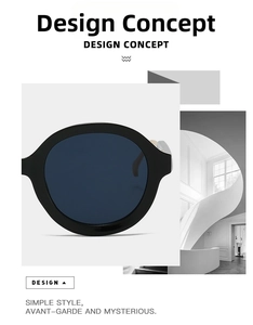 Macro close-up showing thick black round frames and deep blue UV lenses of the sunglasses