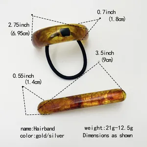 Size guide for resin hairband and U-shaped hair clip showing exact product dimensions