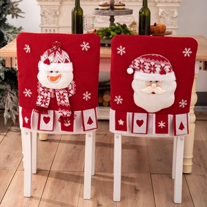 3D Santa and Snowman knitted Christmas chair covers in festive red and white set