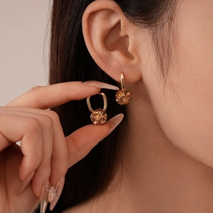 Elegant geometric gold plated ball drop earrings with champagne pavé crystals for women
