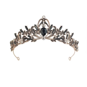 Detail of baroque black crystal crown with bronze filigree and teardrop gemstones