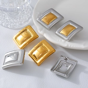 Boucles d'oreilles rectangulaires en acier inoxydable poli, or, argent et bicolore