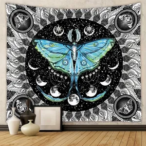 Bohemian Wall Hanging Tapestry Polyester Moon Phases Luna Moth Tree Of Life Mandala Zodiac For Bedroom Room Decor