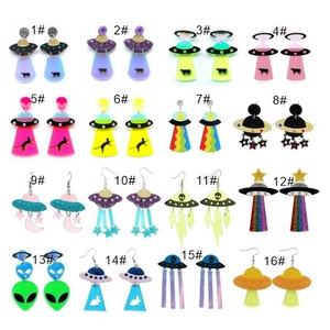 UFO Alien Abduction Acrylic Earrings With Stainless Steel Earring Post Creative Novelty Jewelry For Women